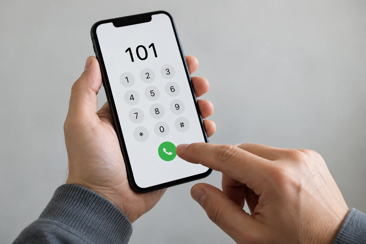 Ілюстрація: на екрані смартфона набрано номер рятувальників 101